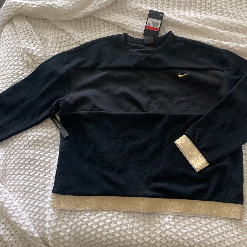 Super soft black & gold fuzzy Nike crewneck